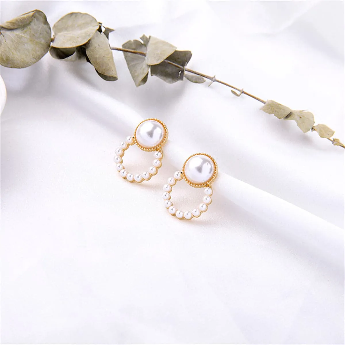 Pearl & 18K Gold-Plated Open Ring Stud Earrings