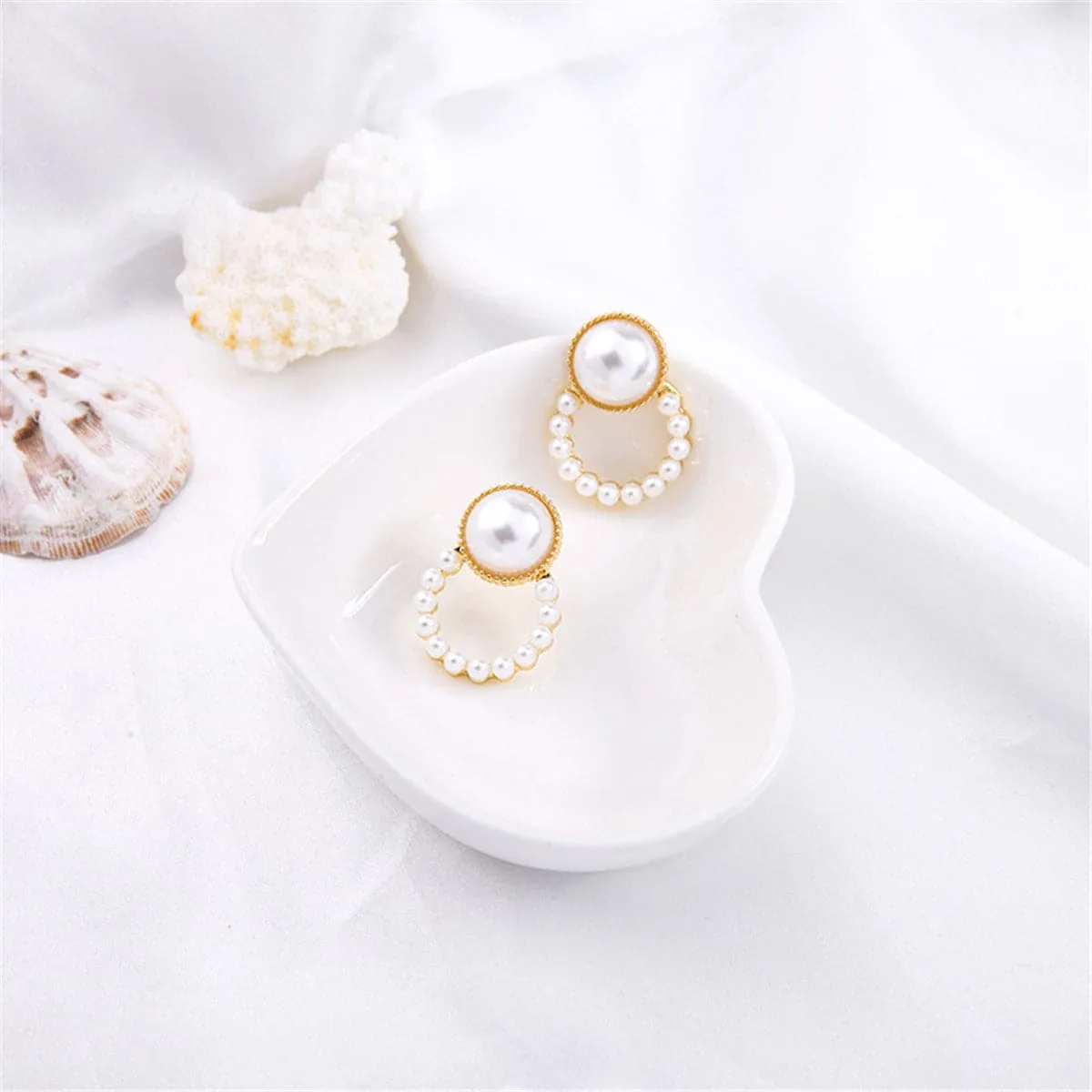 Pearl & 18K Gold-Plated Open Ring Stud Earrings