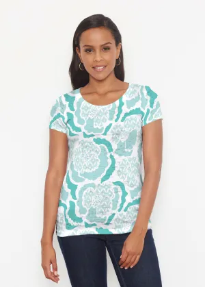 Peonies Aqua (8082) ~ Short Sleeve Scoop Shirt