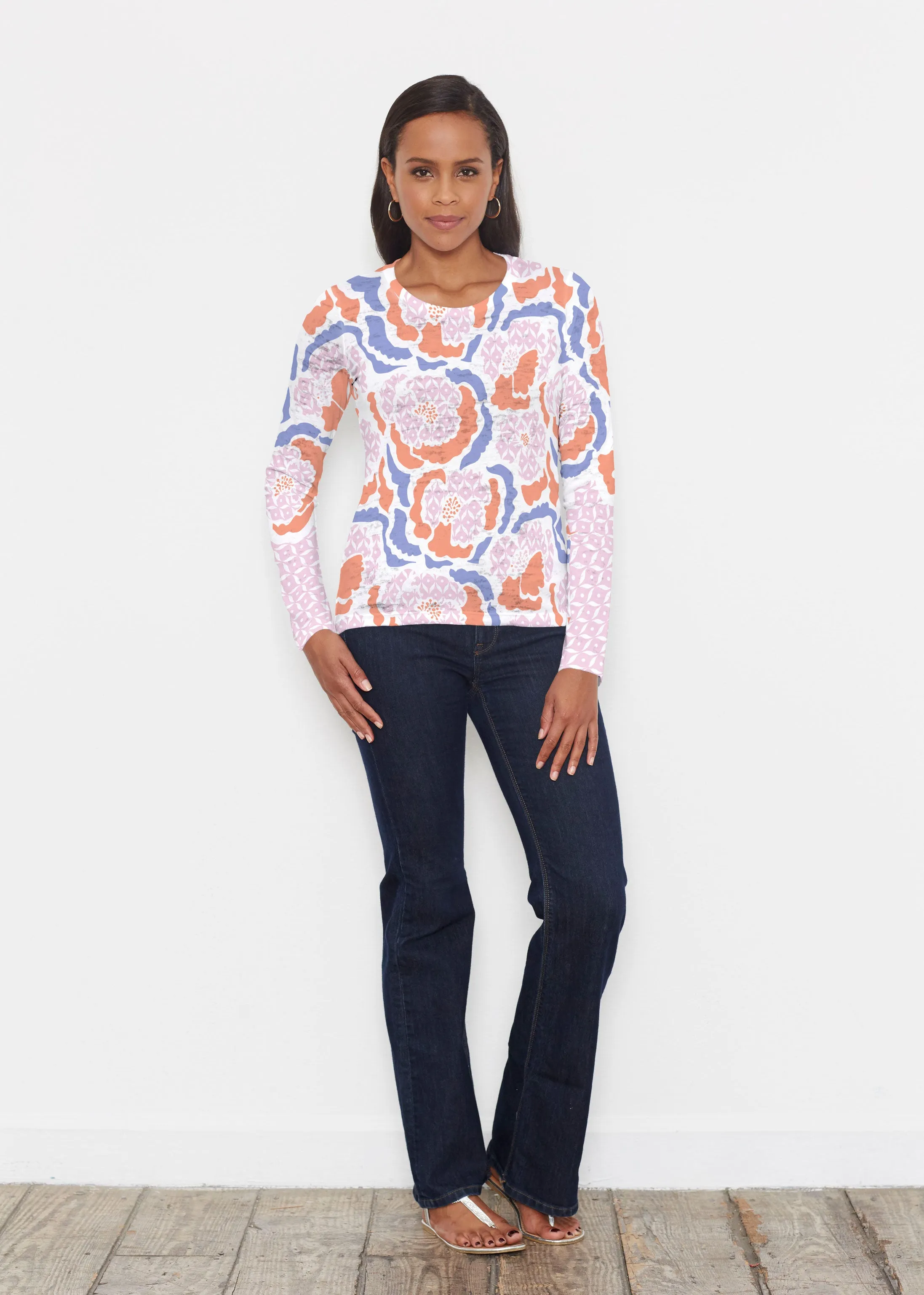 Peonies Pink (8074) ~ Signature Long Sleeve Crew Shirt