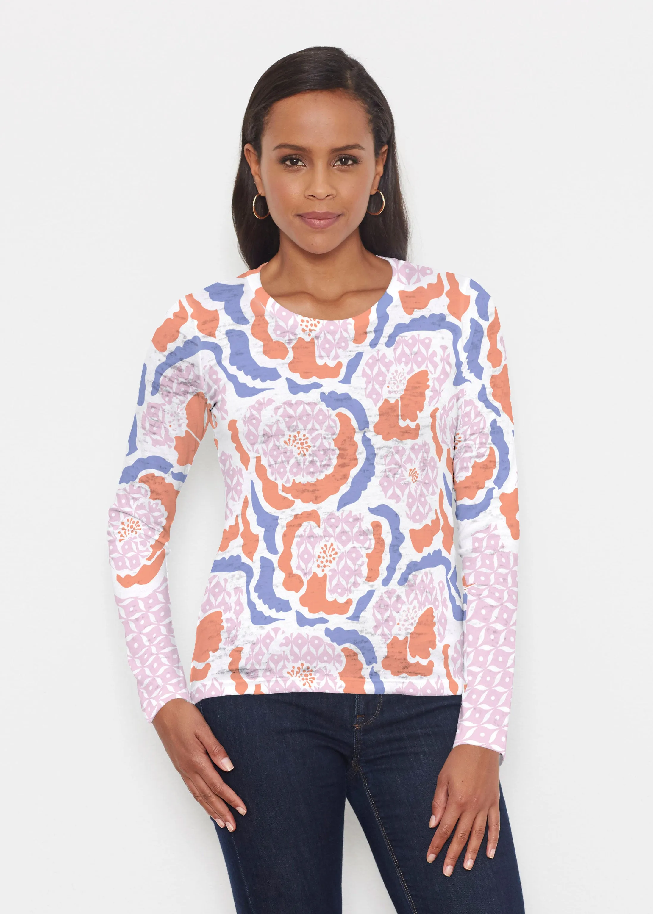 Peonies Pink (8074) ~ Signature Long Sleeve Crew Shirt