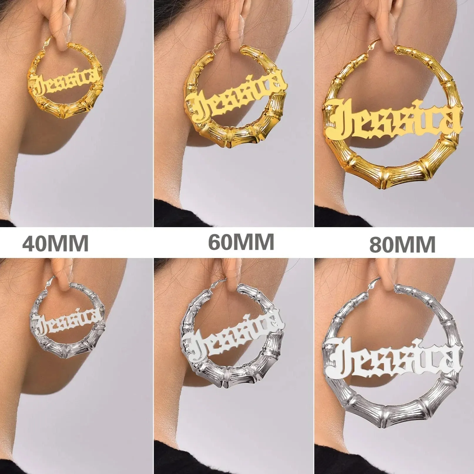 Personalized Custom Name Star Hoop Stainless Steel Earrings