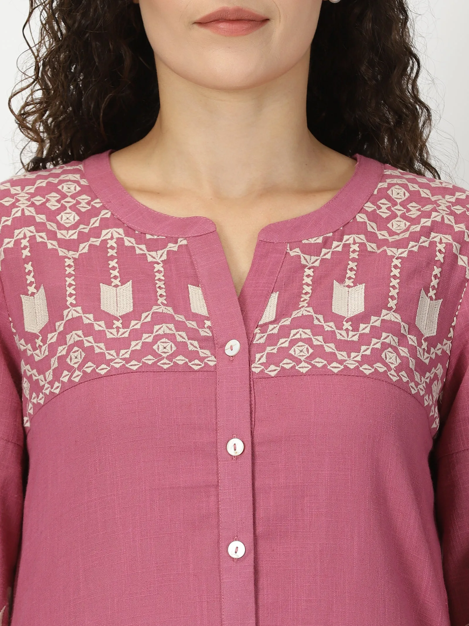Pink Boho Midi Dress with Embroidered Details