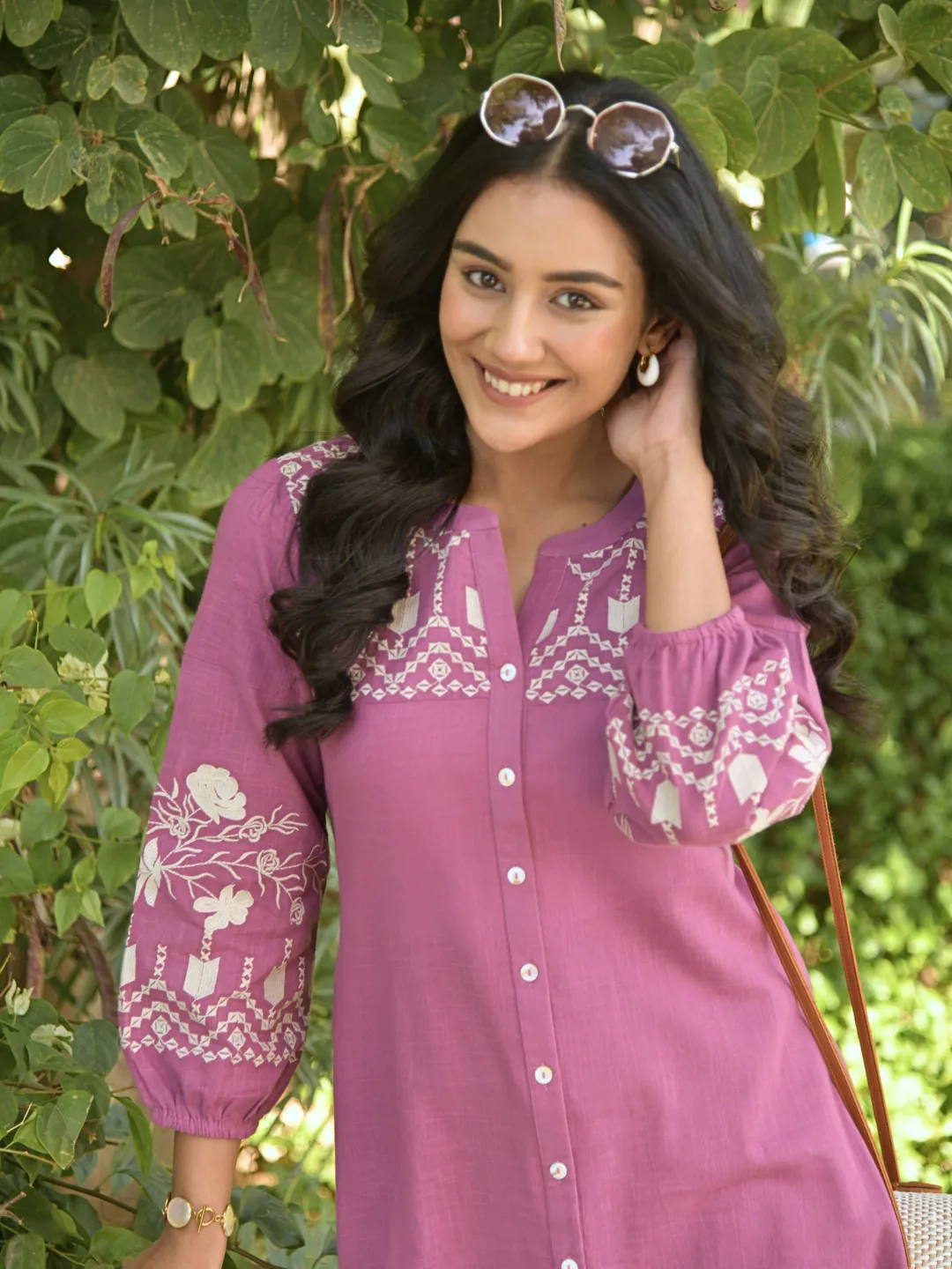 Pink Boho Midi Dress with Embroidered Details