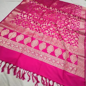 Pink Golden Zari Katan Silk Banarasi Dupatta