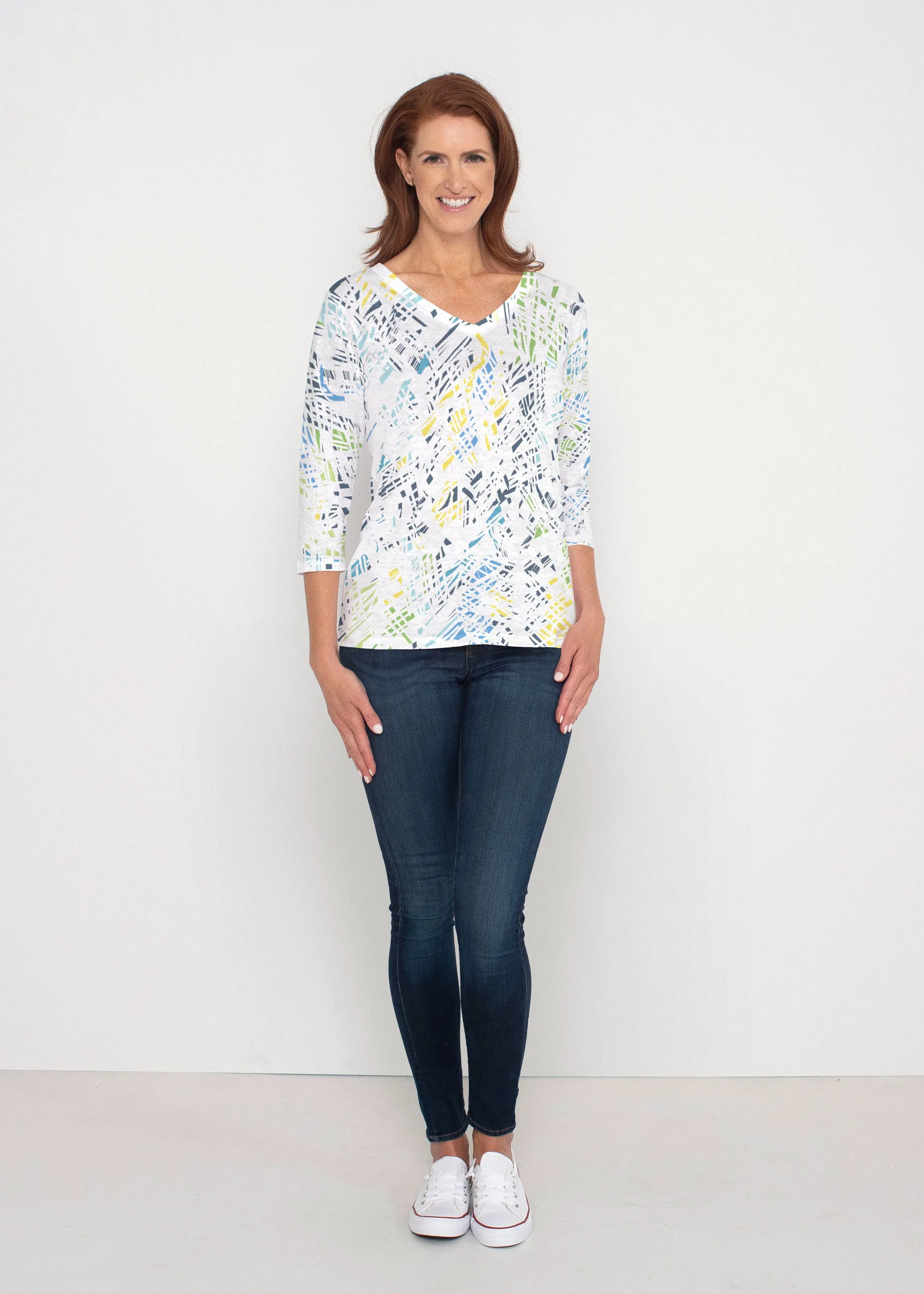 Pixie Blue (8077) ~ Signature 3/4 Sleeve V-Neck Top
