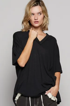 POL V-Neck Half Sleeve T-Shirt- Black