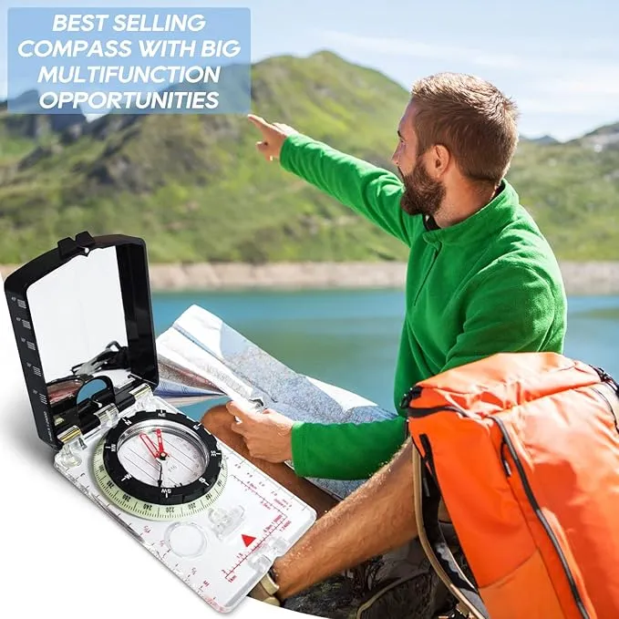 Posinly Orienteering Compass with Survival Whistle - Advanced Boy Scout Compass for Camping, Hiking and Navigation, Professional Field Compass for Map Reading, Compass for Kids