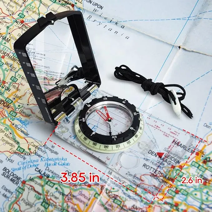 Posinly Orienteering Compass with Survival Whistle - Advanced Boy Scout Compass for Camping, Hiking and Navigation, Professional Field Compass for Map Reading, Compass for Kids