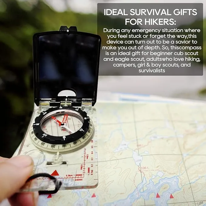 Posinly Orienteering Compass with Survival Whistle - Advanced Boy Scout Compass for Camping, Hiking and Navigation, Professional Field Compass for Map Reading, Compass for Kids