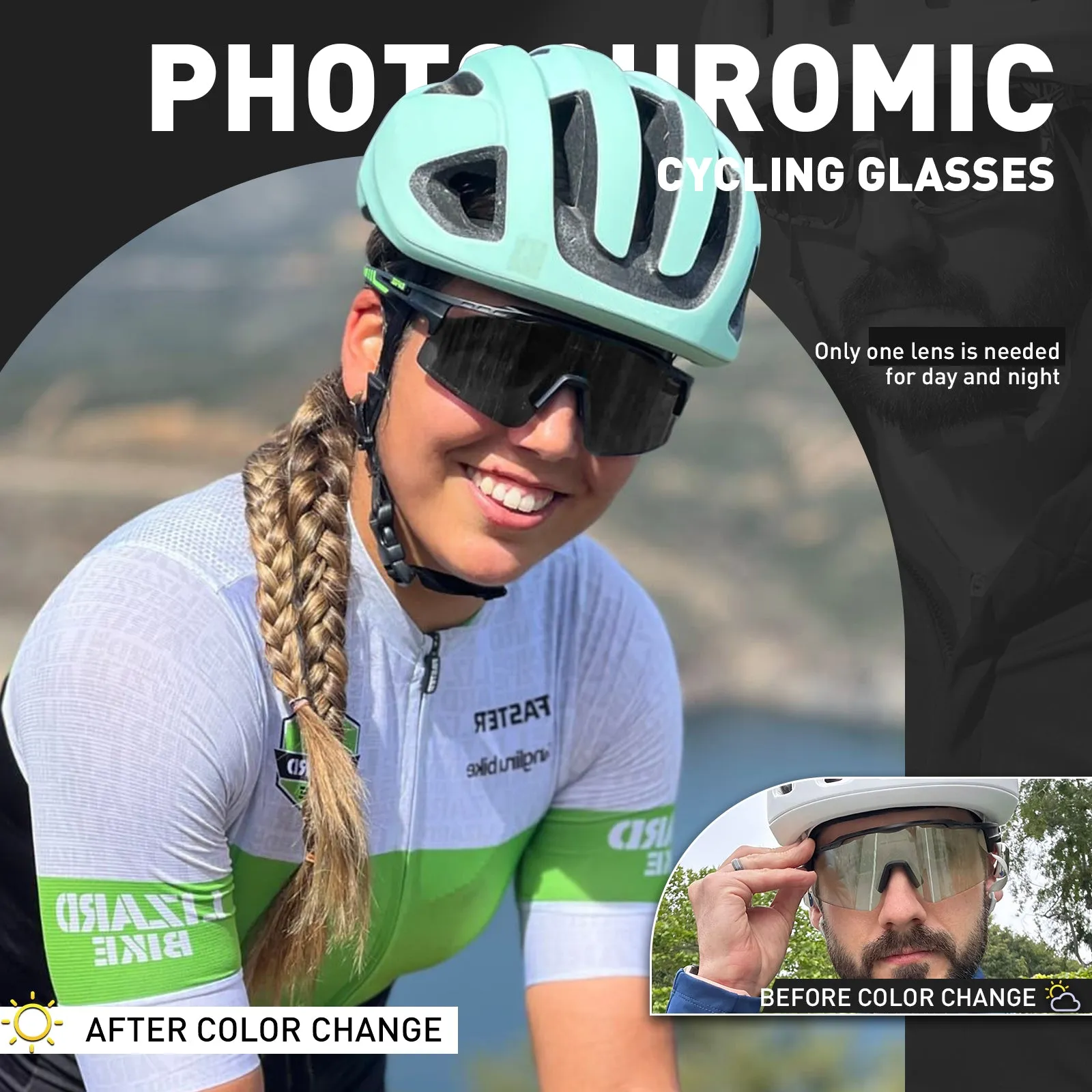 Premium Photochromic Cycling Sunglasses for Men & Women – UV400 Protection, Adjustable Lenses, Sports Eyewear for Running, MTB, Bike, Road Cycling & Driving
