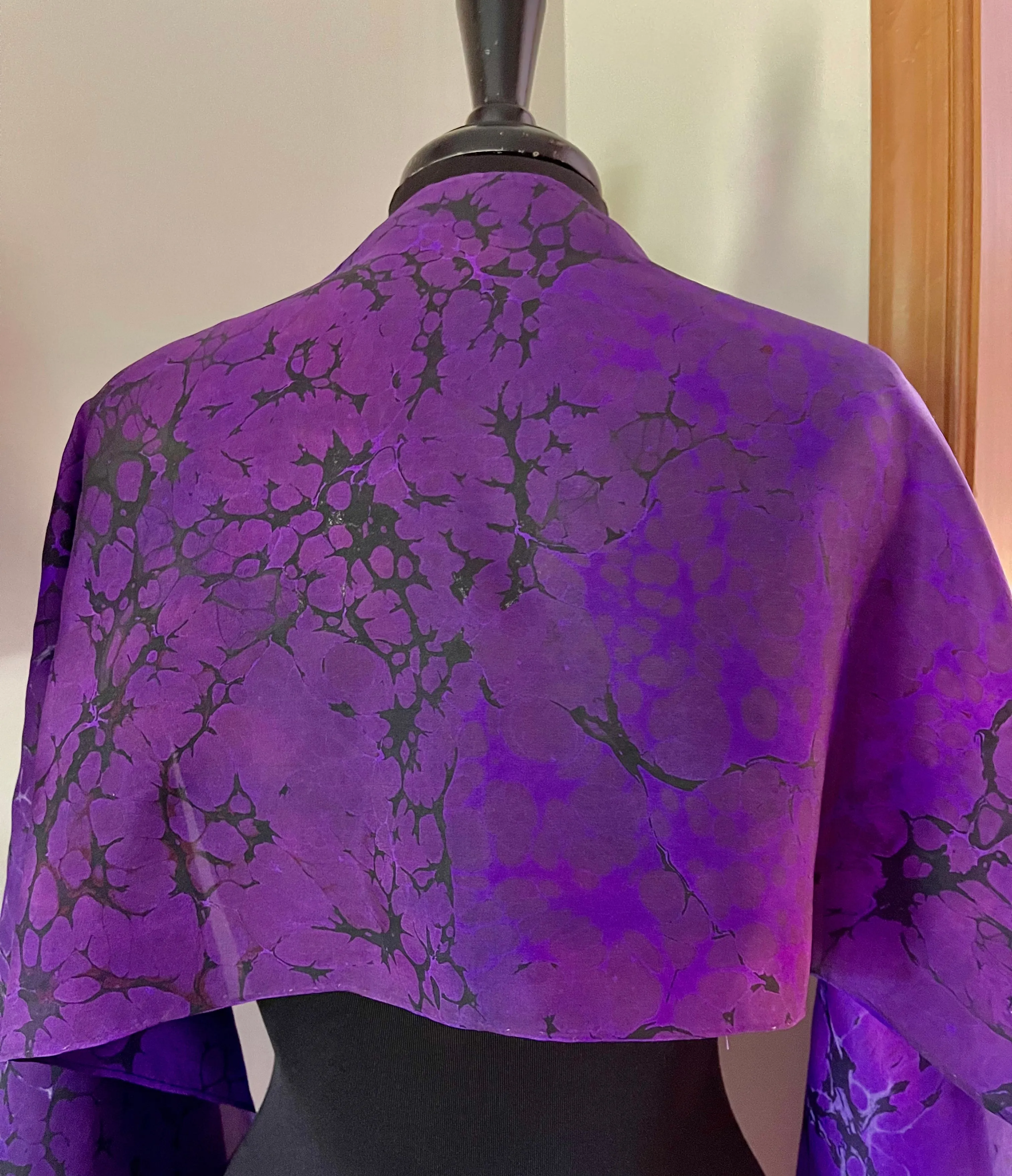Purple Burgundy Blue Italian vein Water Marbled Habotai Silk 14x72.