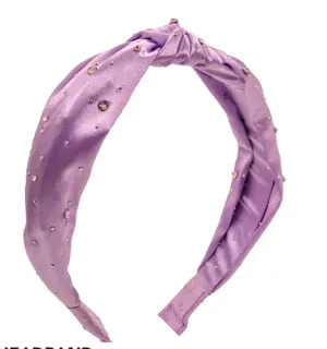 Purple Satin Silk Headband with Stones