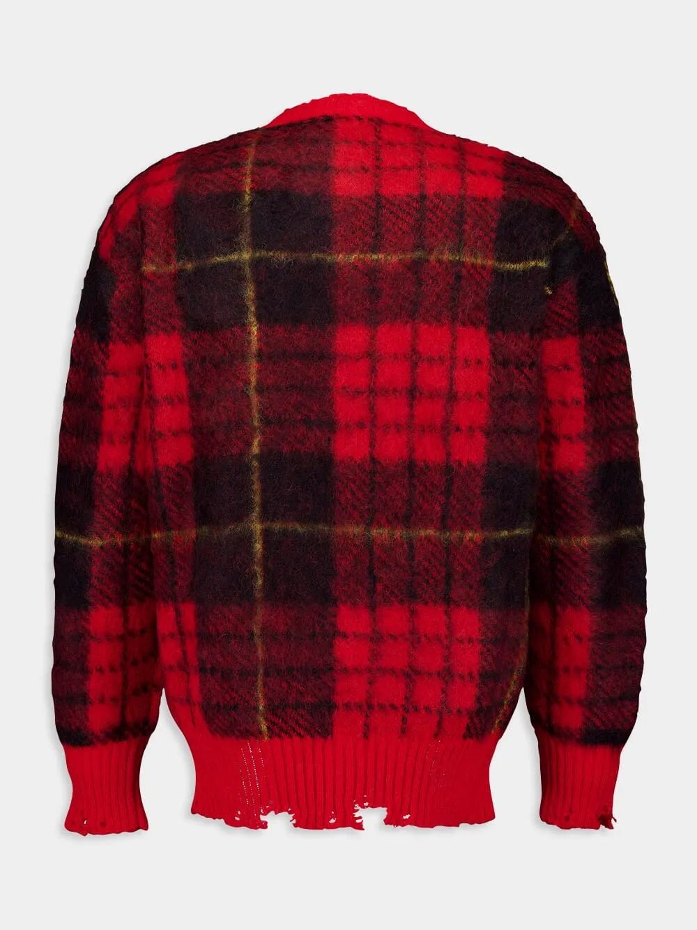 Red Tartan Oversized Mohair Distressed Jumper