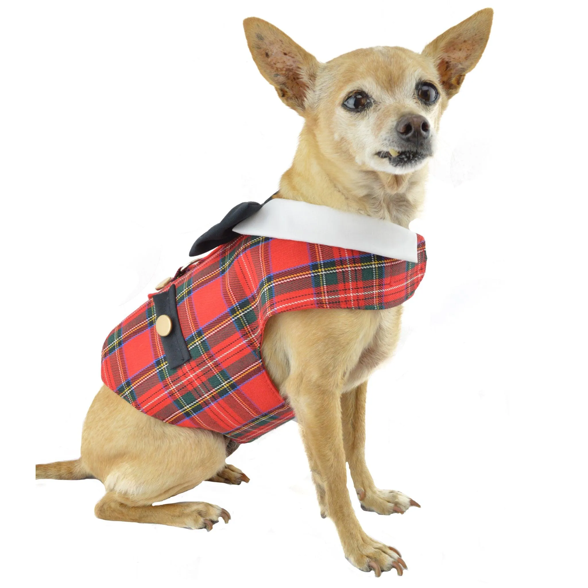 Red Tartan Plaid Boy Dog's Vest With Built In Harness