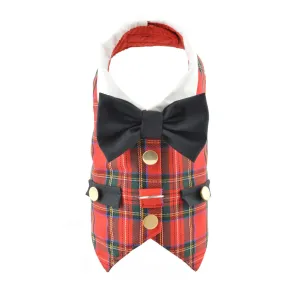 Red Tartan Plaid Boy Dog's Vest With Built In Harness