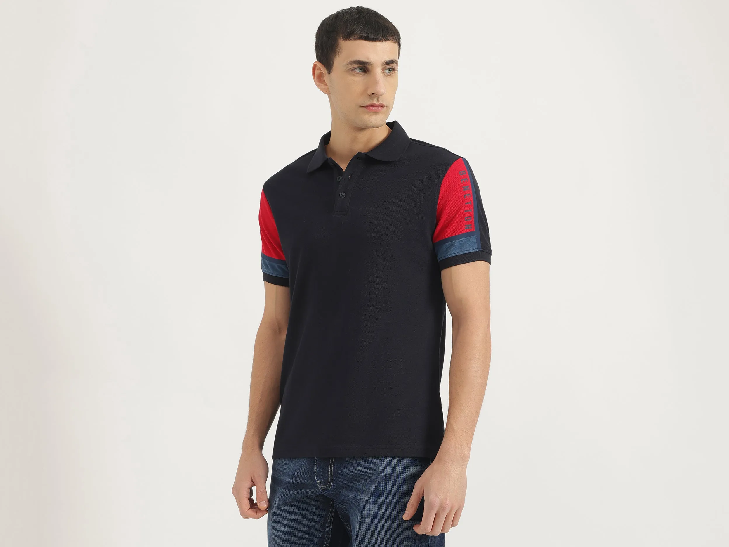 Relaxed Fit Polo Neck Solid Tshirt