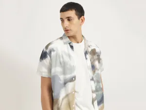 Relaxed Fit Spread Collar Abstract Shirt