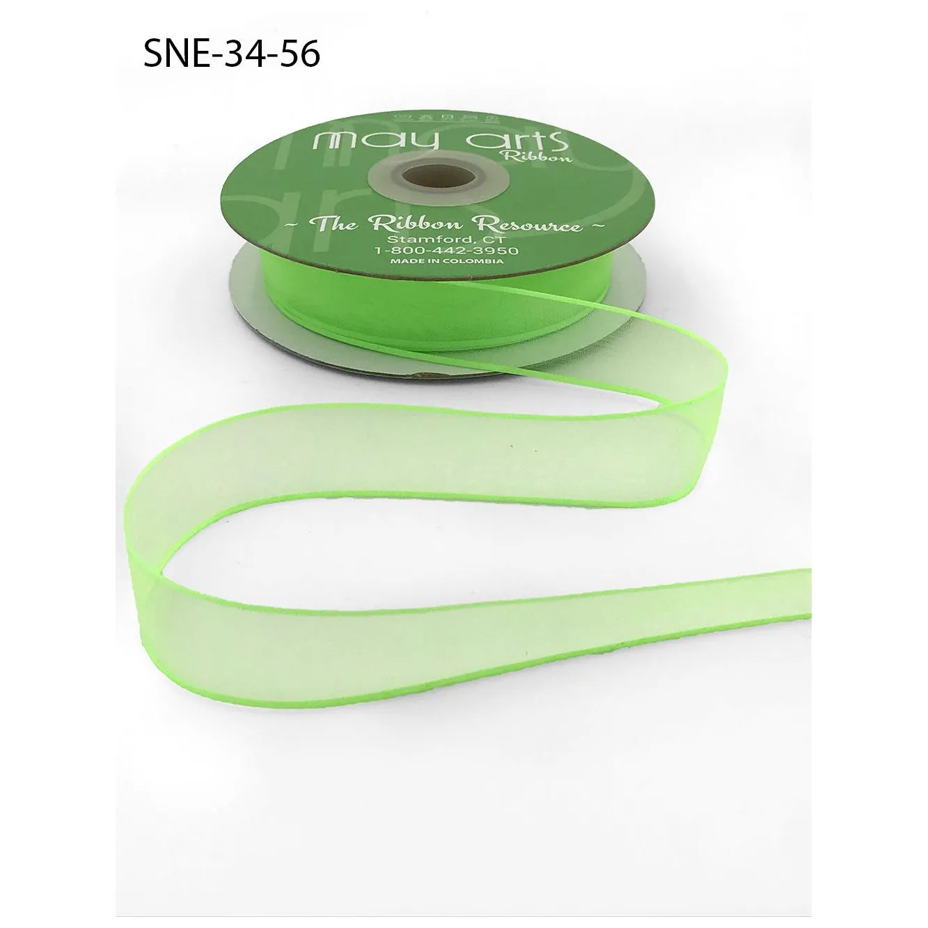 Ribbon - 3/4 Inch Soft Sheer Ribbon with Thin Solid Edge - Neon Green