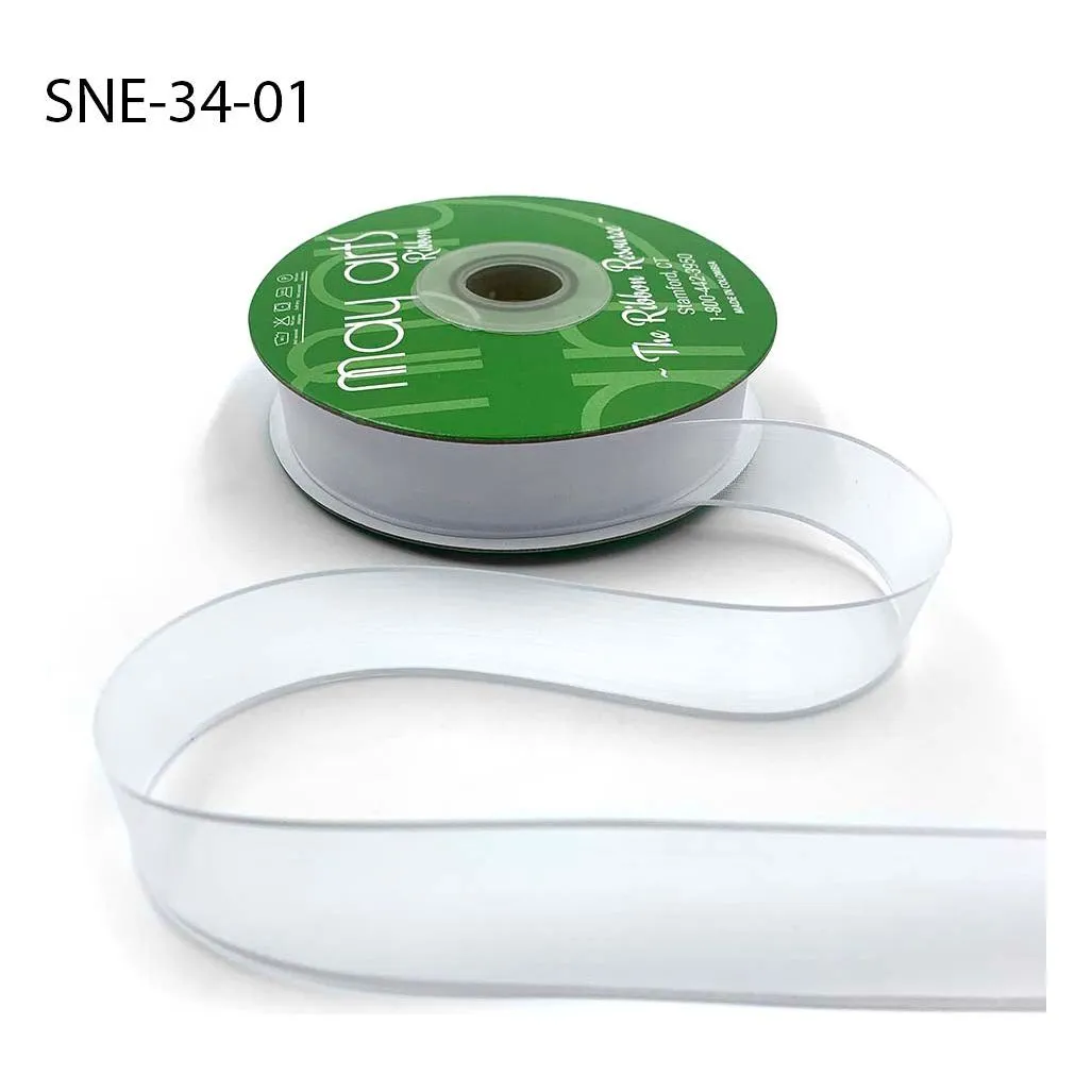 Ribbon - 3/4 Inch Soft Sheer Ribbon with Thin Solid Edge - White
