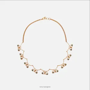 Roma Narsinghani Infinity choker Choker The piece is set in brass, hand enameled with 18KT gold finesse. Each piece is unique and handcrafted by our artisans. RNLOVE18