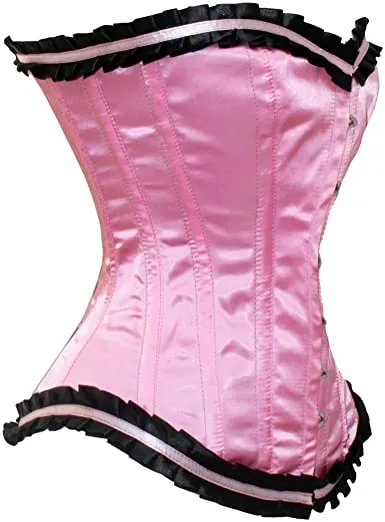 Rosanna Pink Satin Overbust Corset With Frill