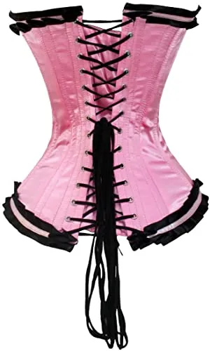 Rosanna Pink Satin Overbust Corset With Frill