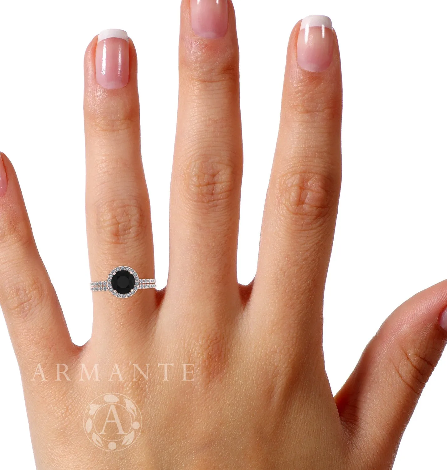 Rose Gold White Sapphire And Black Diamond Wedding Ring Set