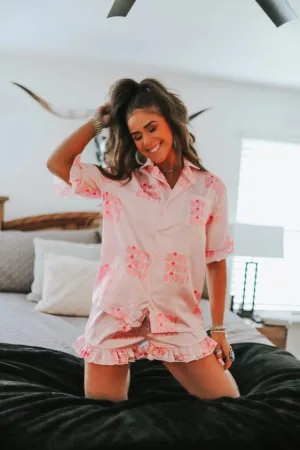 Ruffle Howdy pajama Short Set In Pink