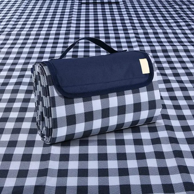 RUIBOLU Beach Blanket Large Picnic Blankets, Sandproof Beach Mat for 2-4 Adults Waterproof Quick Drying Outdoor Picnic Mat for Travel Camping Hiking Festival Park Lawn (Dark Blue Plaids)