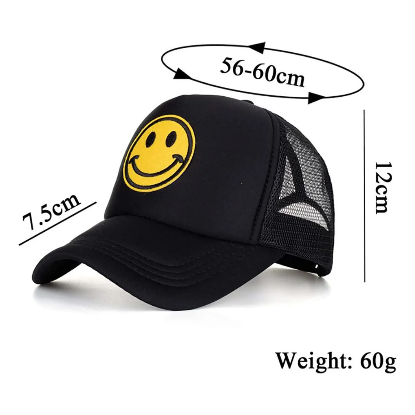 RUINUO Smile Face Baseball Cap Adjustable Trucker Hat Foam Mesh Back Hats