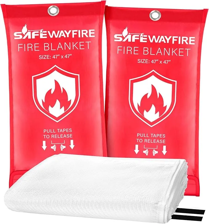 Safewayfire Emergency Fire Blanket - 2 Pack, 47'' x 47'' Fire Suppression Blanket for Kitchen, Fireproof Fiberglass Blanket for Home Safety, Swift Safe Fiberglass Fire Blankets