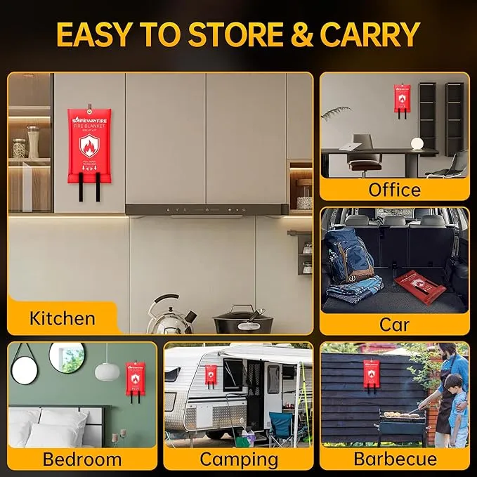 Safewayfire Emergency Fire Blanket - 2 Pack, 47'' x 71'' Fire Suppression Blanket for Kitchen, Fireproof Fiberglass Blanket for Home Safety, Swift Safe Fiberglass Fire Blankets