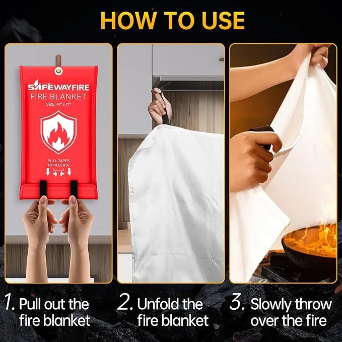 Safewayfire Emergency Fire Blanket - 8 Pack, 47'' x 71'' Fire Suppression Blanket for Kitchen, Fireproof Fiberglass Blanket for Home Safety, Swift Safe Fiberglass Fire Blankets