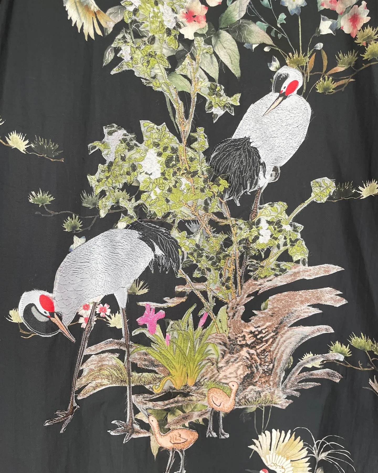 Sage Green Velvet Caftan with Crane Artwork