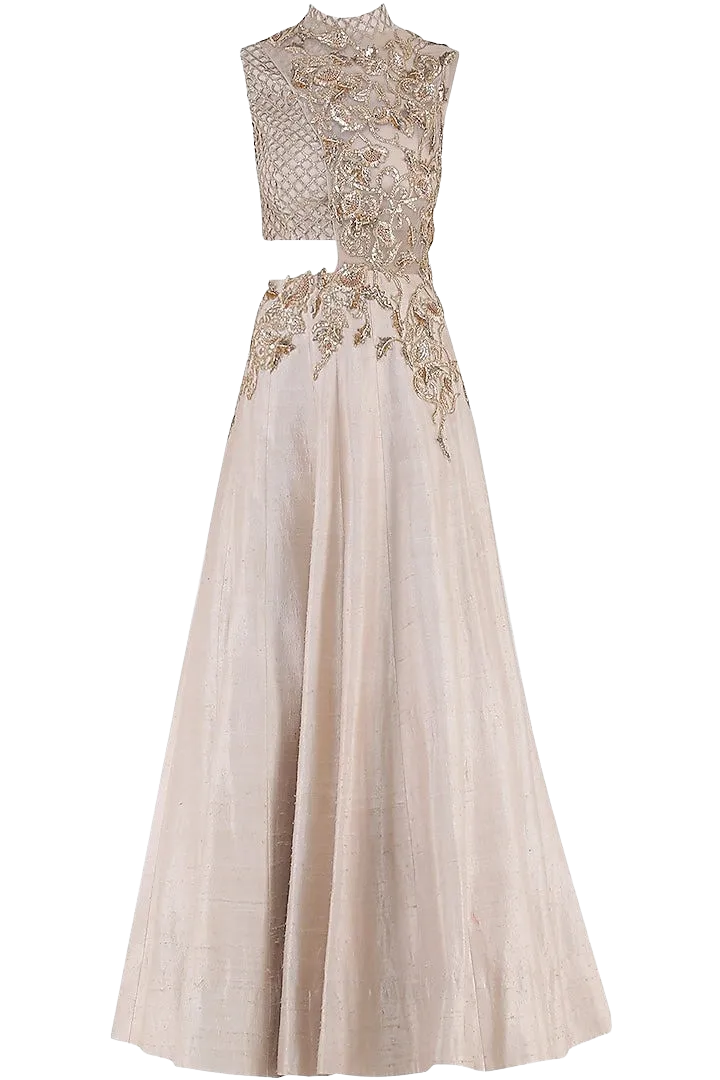 SAMPLE SALE: Baby Pink Embroidered Cutout Gown: