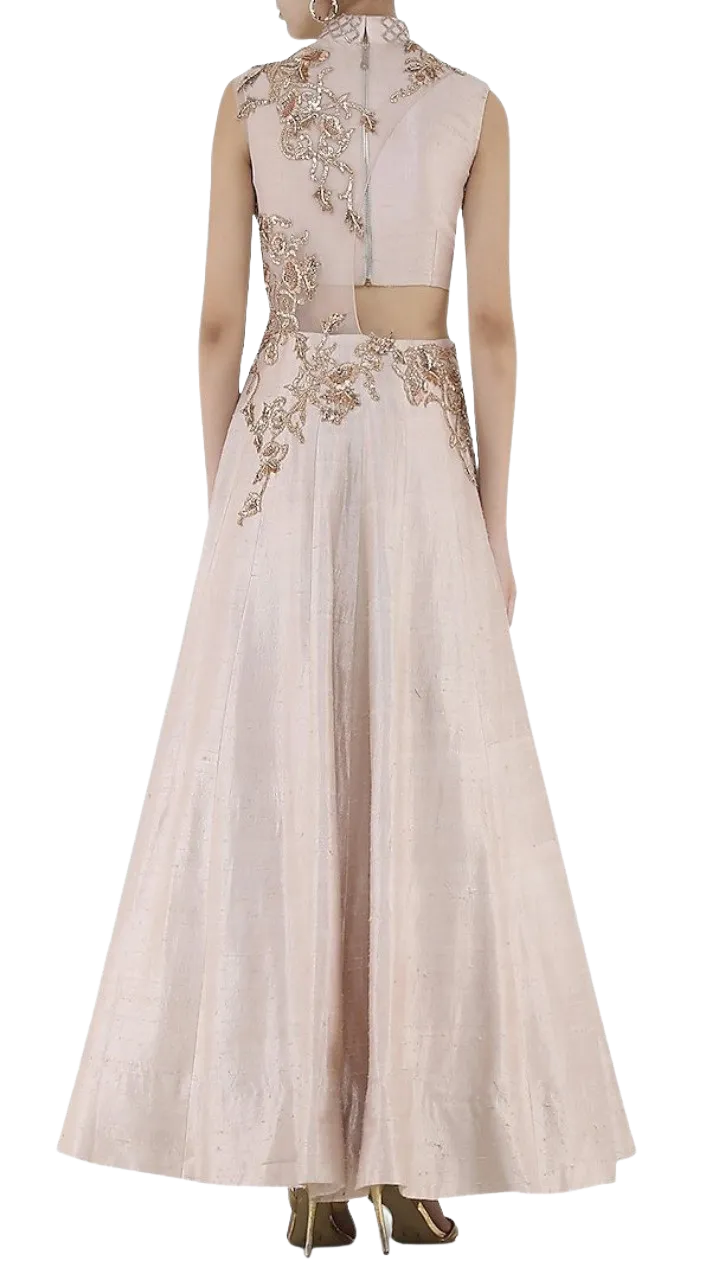 SAMPLE SALE: Baby Pink Embroidered Cutout Gown: