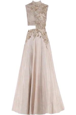 SAMPLE SALE: Baby Pink Embroidered Cutout Gown: