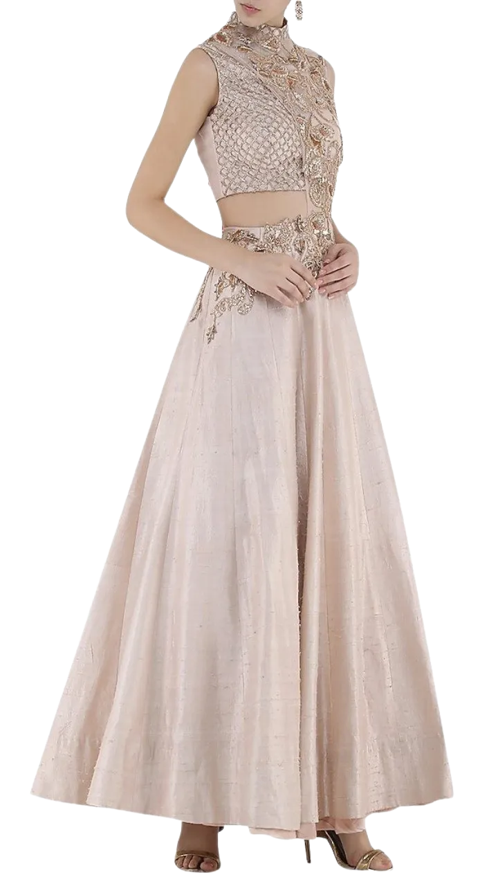 SAMPLE SALE: Baby Pink Embroidered Cutout Gown: