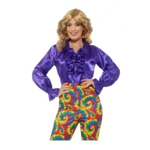 Satin Ruffle Shirt, Ladies, Purple