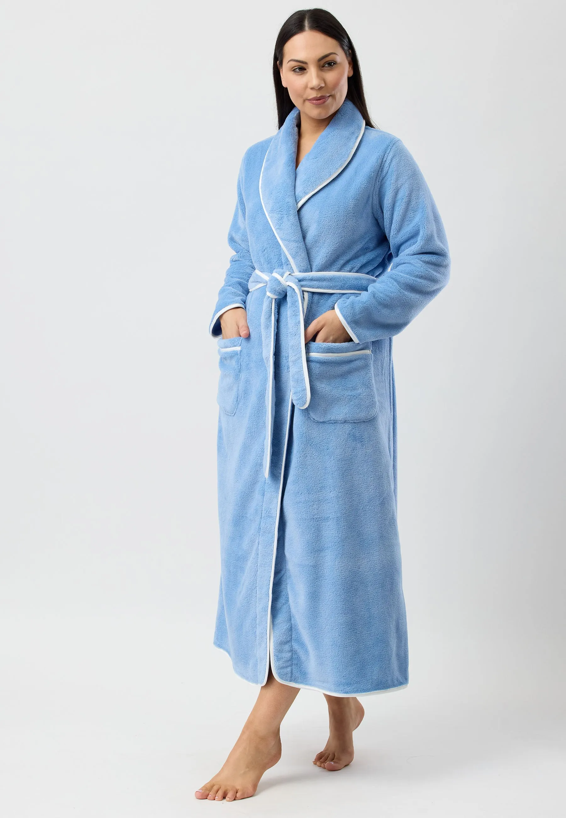 SATIN TRIM ROBE DUSK BLUE - Y806