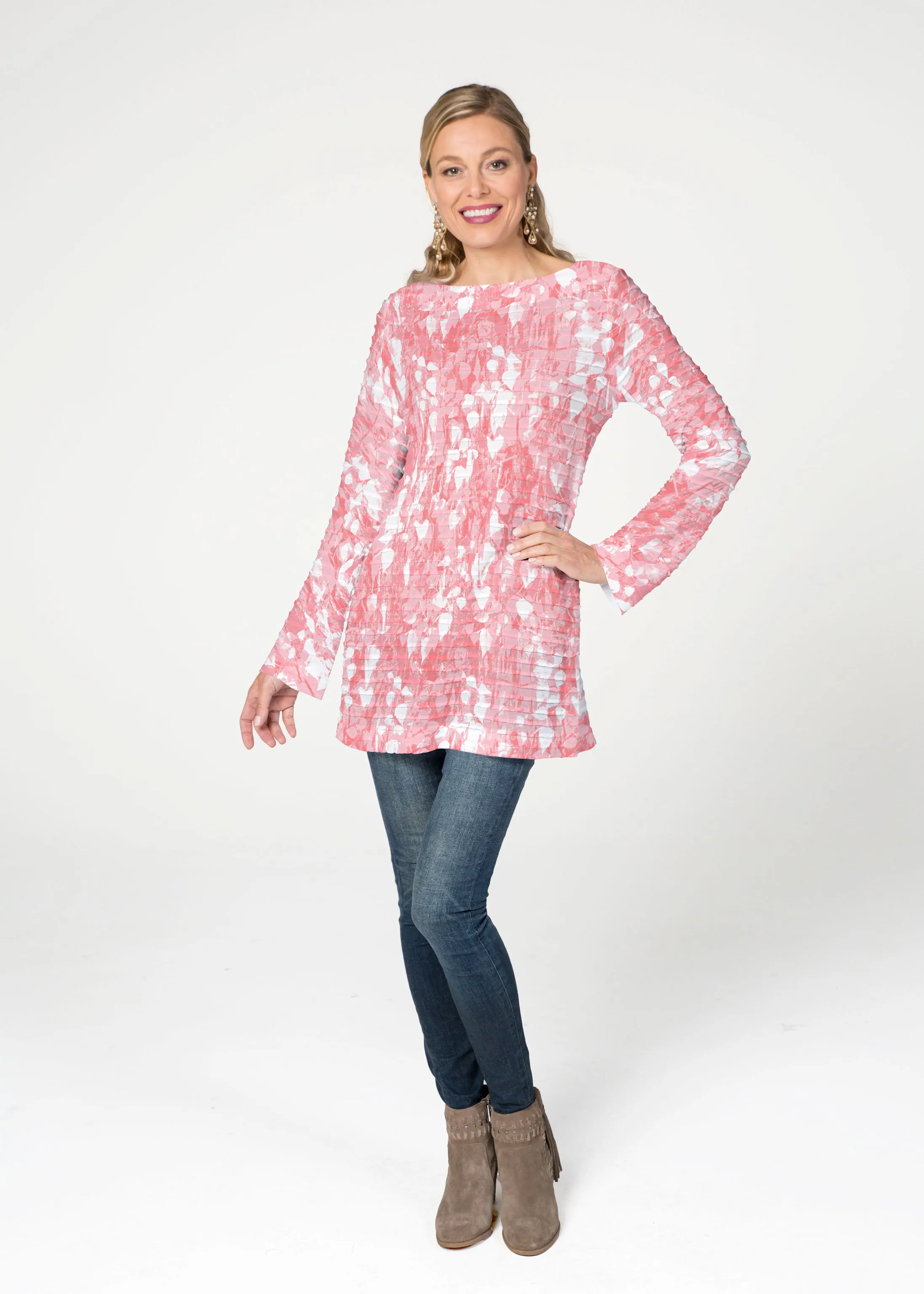 Shadow Coral (7915) ~ Banded Boatneck Tunic