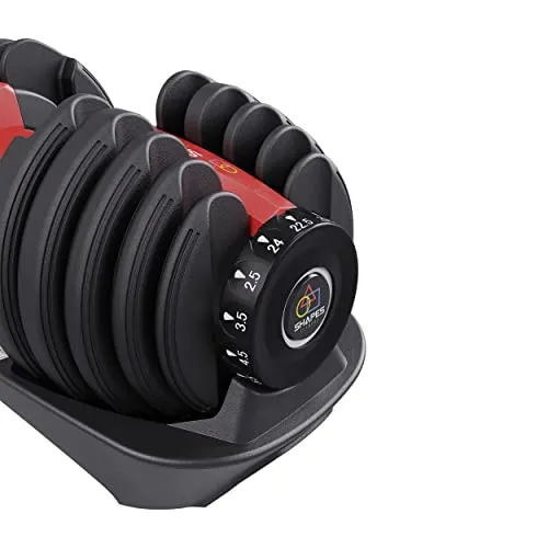 Shapes Fitness - The Ultimate Adjustable Dumbbell | 1 Piece | 15 Adjustments From 2.5kg To 24kg | For Home Gym | For Men & Women Fitness and Home Workout | Red