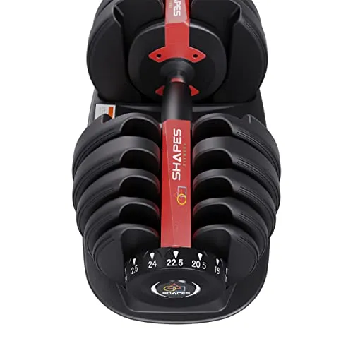 Shapes Fitness - The Ultimate Adjustable Dumbbell | 1 Piece | 15 Adjustments From 2.5kg To 24kg | For Home Gym | For Men & Women Fitness and Home Workout | Red