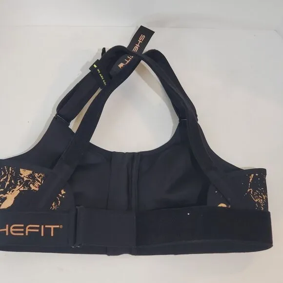 Shefit Womens Small Flex Sports Bra Black Gold Adjustable Medium support NEW NWT