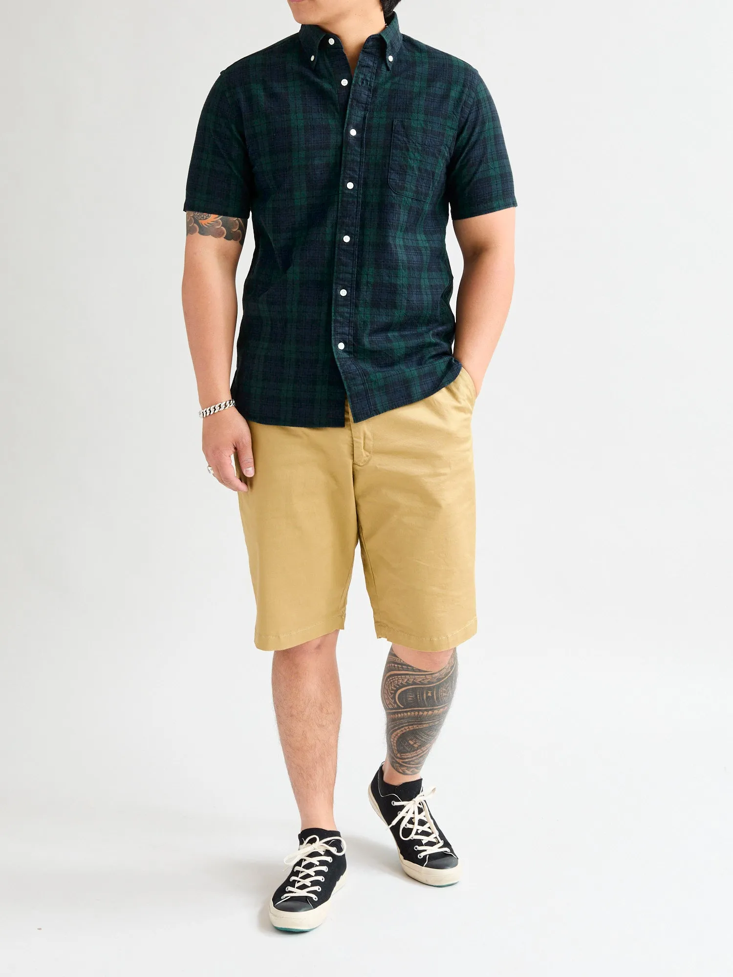 Short Sleeve Button-Down Shirt in Indigo Blackwatch