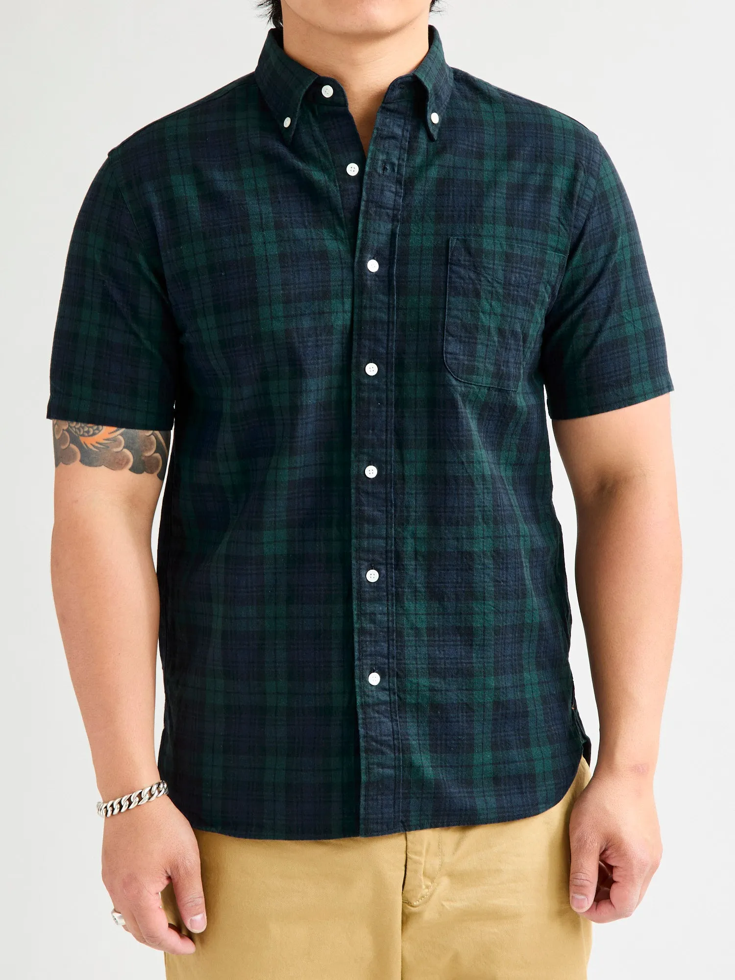 Short Sleeve Button-Down Shirt in Indigo Blackwatch