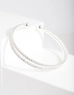 Silver Cubic Zirconia 2 Row Cuff Bracelet