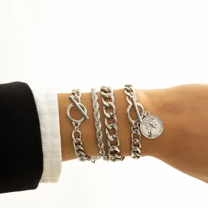 Silver-Plated Coin Toggle Chain Bracelet Set