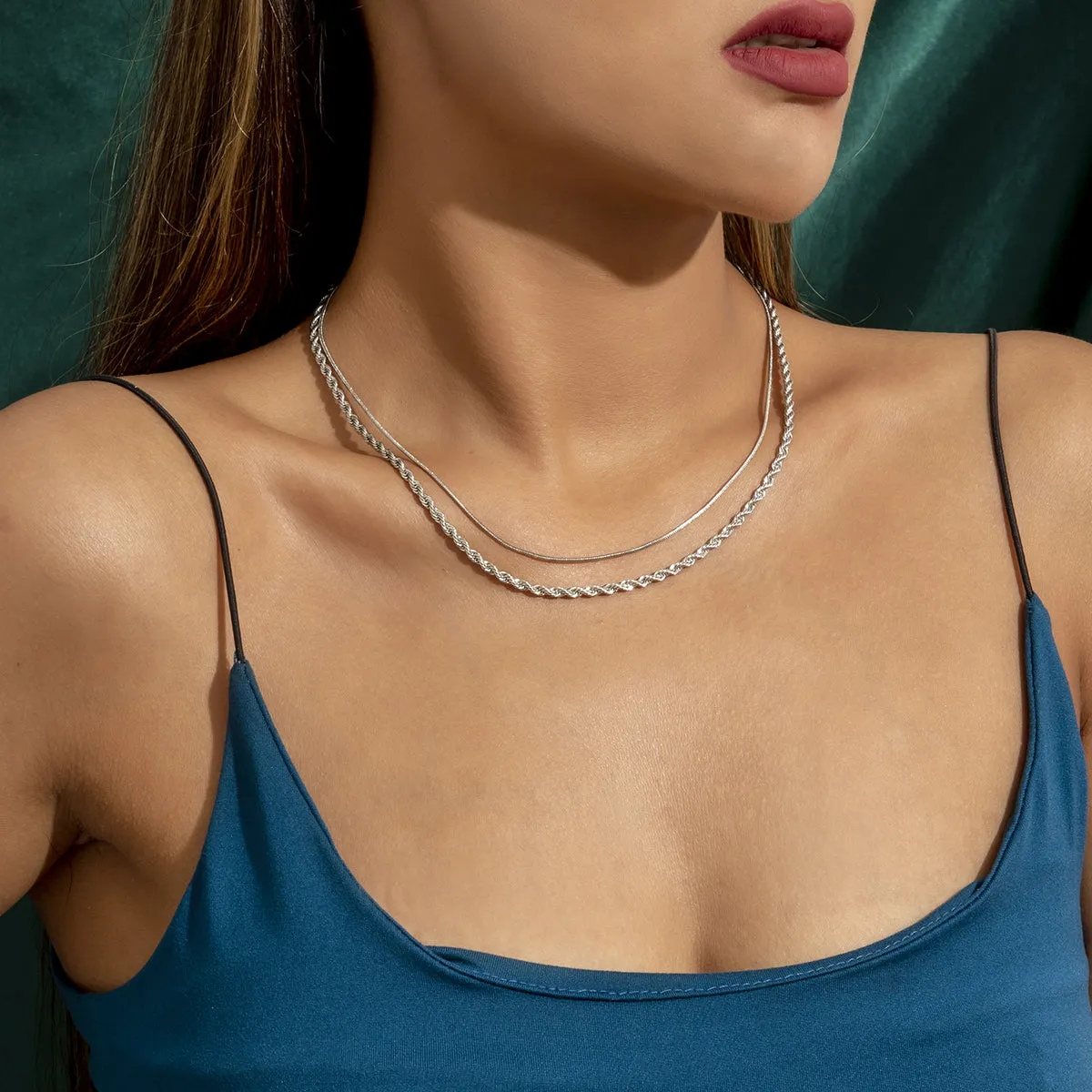 Silver-Plated Twine Necklace Set